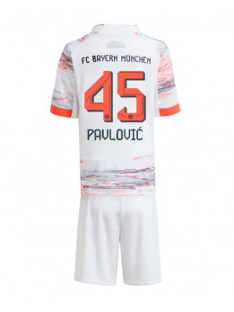 Billige Bayern Munich Aleksandar Pavlovic #45 Bortedraktsett Barn 2025-26 Kortermet (+ Korte bukser)